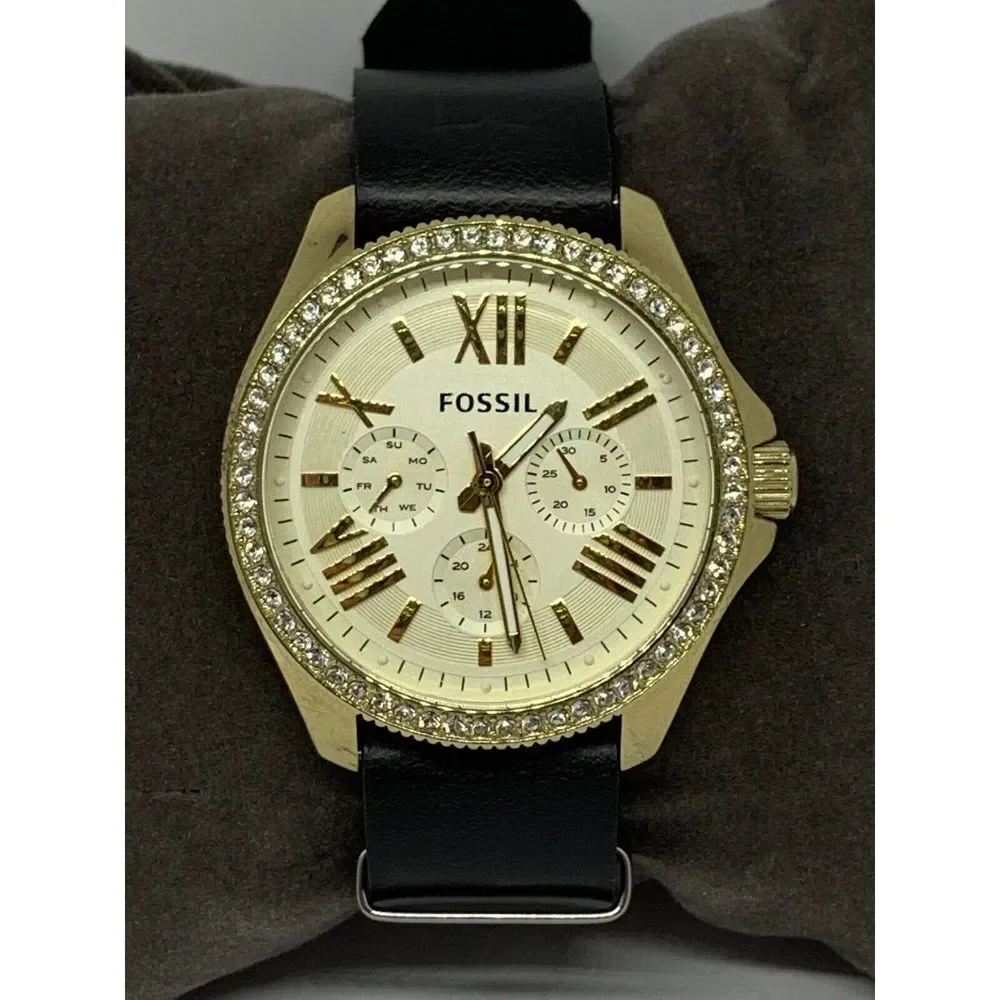 Fossil AM4482 Women's Black Leather Analog Dial Quartz Genuine Wrist Watch GE35